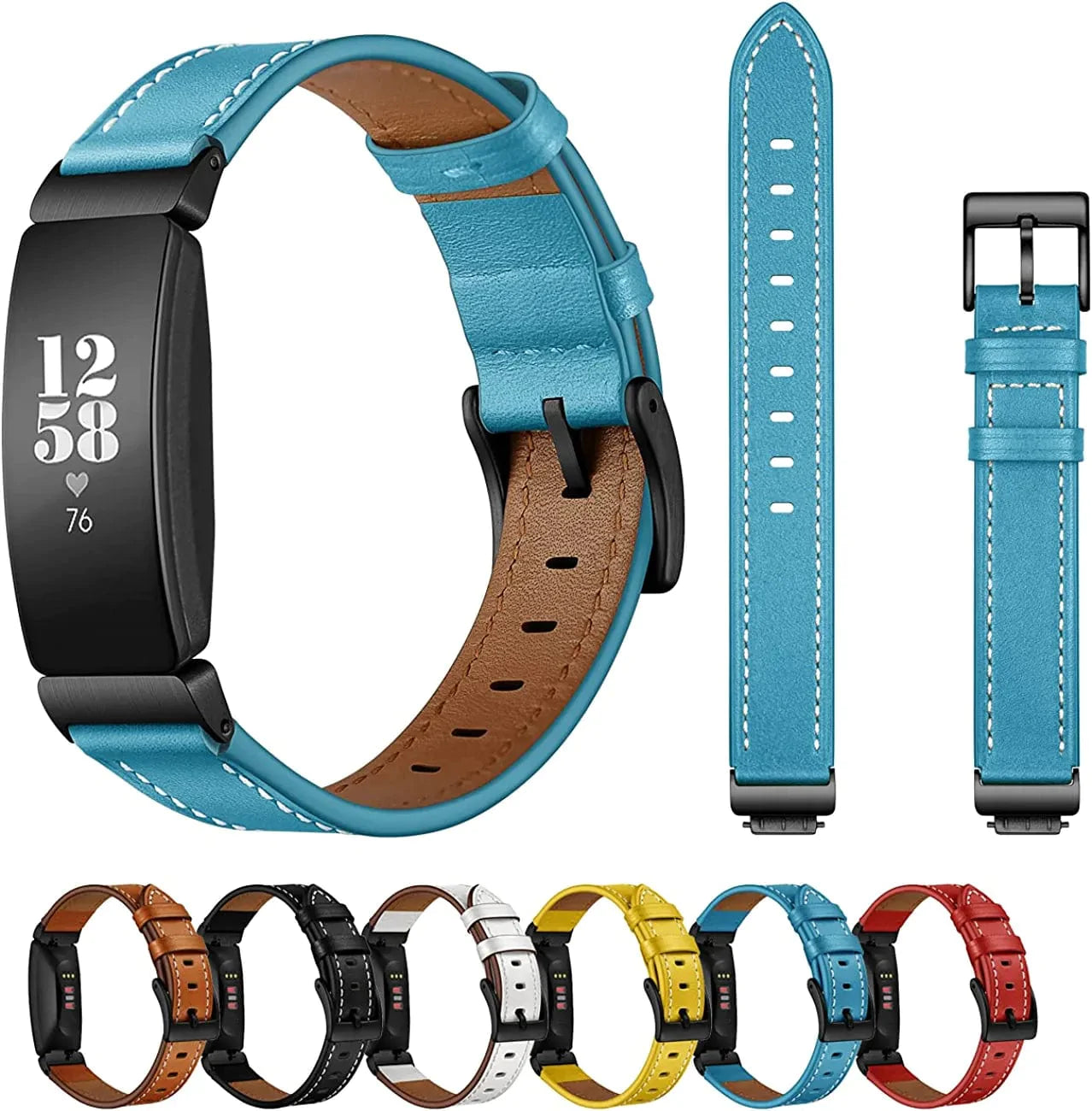 SEURE Compatible with Fitbit Inspire 2 Bands/ Inspire HR Bands/Inspire Bands, Genuine Leather Quick Release Strap,Fitness Tracker Replacement Accessories Wristbands Men Women