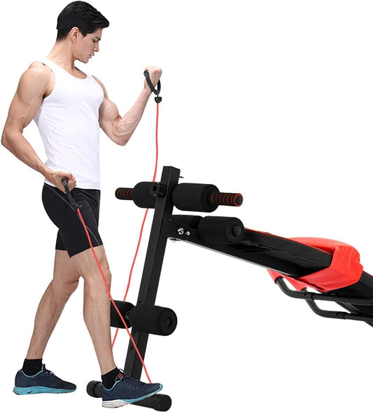 Sit up Bench Incline Decline Bench with Resistance Ropes Workout Full Body for Home Abdominal Crunches Exercise Equipment Multifunctional Weight Bench for Full All-In-One Body Workout