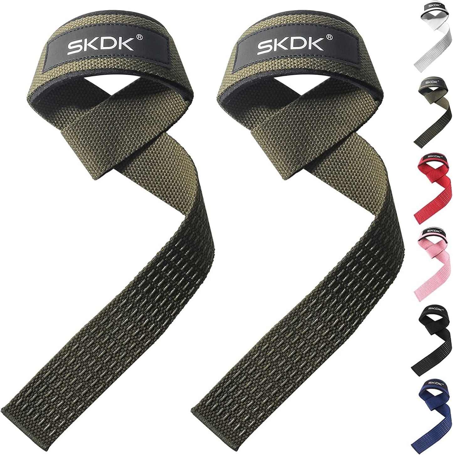 SKDK Cotton Hard Pull Wrist Lifting Straps Grips Band-Deadlift Straps with Neoprene Cushioned Wrist Padded and Anti-Skid Silicone - for Weightlifting, Bodybuilding, Xfit, Strength Training