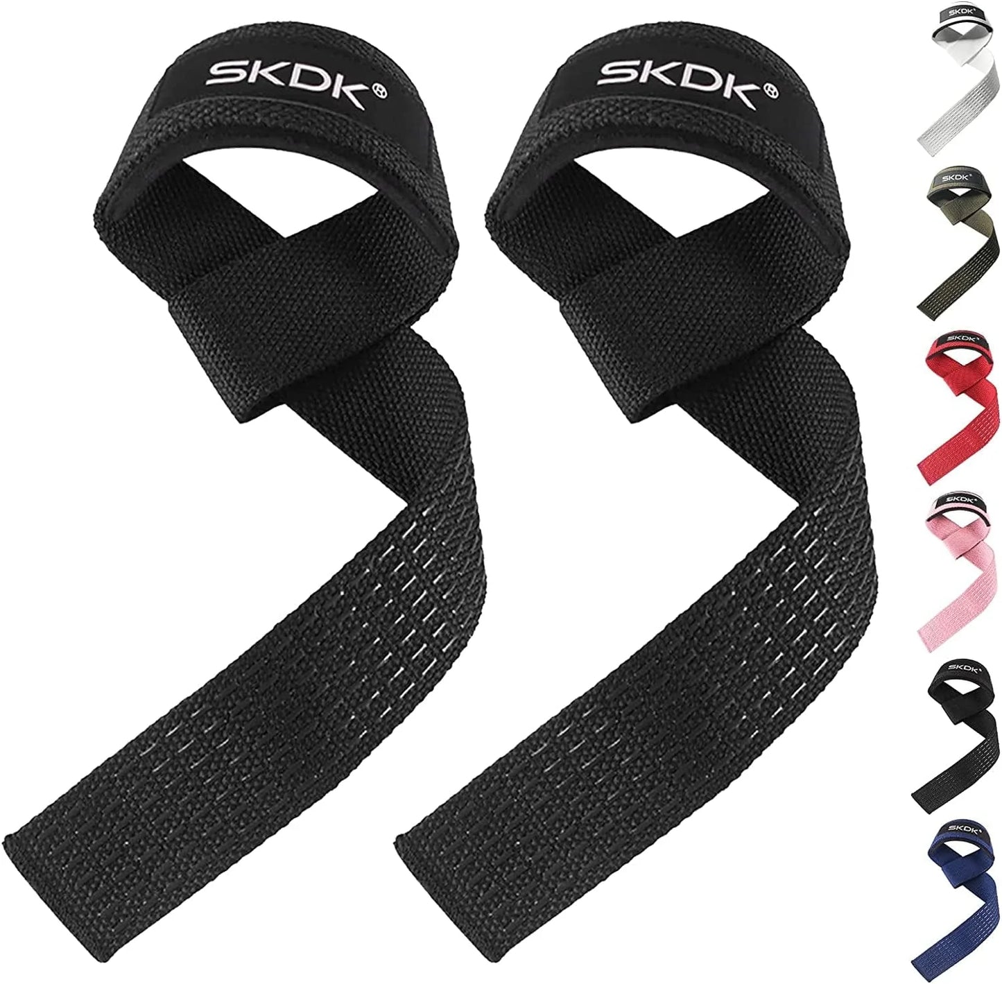 SKDK Cotton Hard Pull Wrist Lifting Straps Grips Band-Deadlift Straps with Neoprene Cushioned Wrist Padded and Anti-Skid Silicone - for Weightlifting, Bodybuilding, Xfit, Strength Training