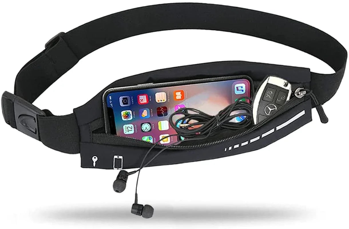 Slim Running Belt for Women Men,Runners Fanny Pack Phone Holder,Run Pouch Waist Belt for Workout Jogging,Money Belt Running Gift Gear Accessories Compatible with Iphone 13 12 Pro Max (Black)