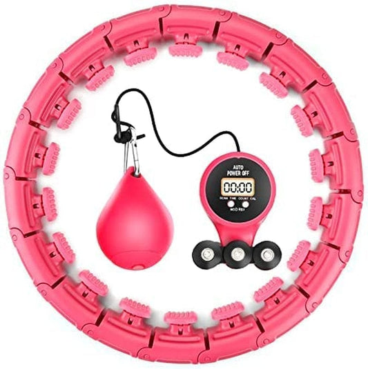 Smart Weighted Fit Hoop for Adults Weight Loss, 24 Adjustable Detachable Knots, Fitness Hoop plus Size, 2 in 1 Abdomen Fitness Massage Hoop for Adults and Beginners