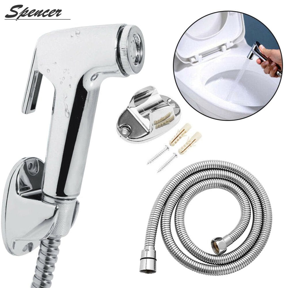 Spencer Portable Stainless Steel Handheld Bidet Shower Head Toilet Adapter Wall Bracket Hose Kit