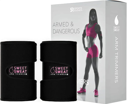 Sports Research Sweet Sweat Arm Trimmers for Men & Women | Premium Quality Arm Wraps for Maximizing Heat & Sweat during Exercise| Includes Mesh Carry-Bag