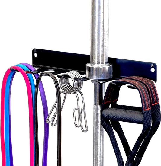Storeyourboard Home Gym Equipment Storage Rack, Wall Mount Hanging Organizer, Fitness Accessories Workout Bands Jump Ropes Yoga Foam Roller Belts, Solid Metal Exercise Gear Hooks