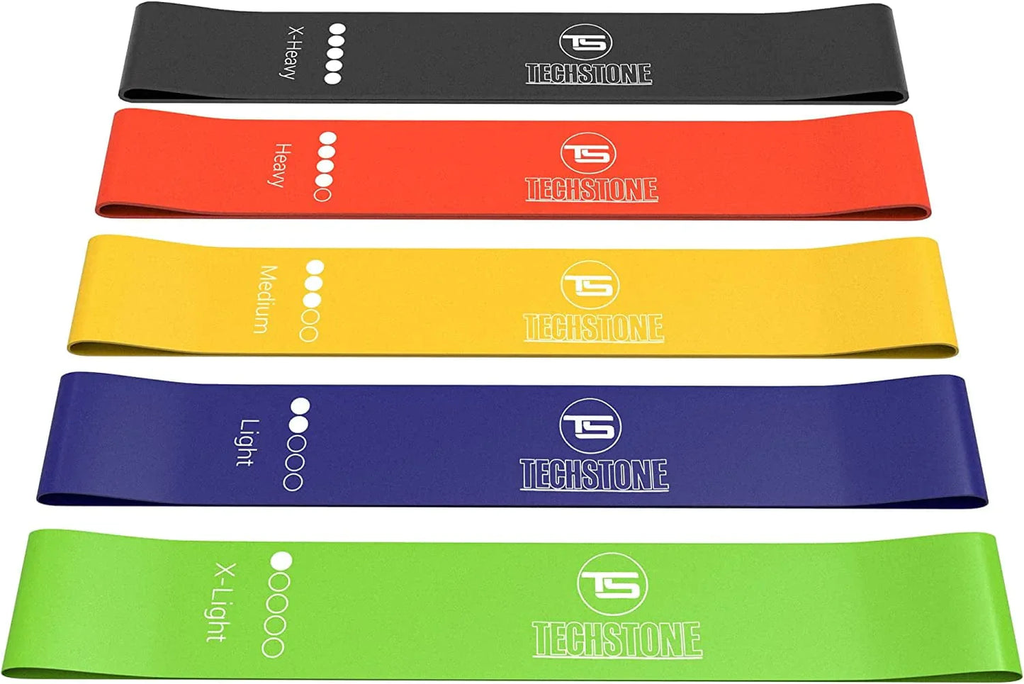 Techstone Resistance Bands Set for Men and Women, Pack of 5 Different Resistance Levels Elastic Band for Home Gym Long Exercise Workout – Great Fitness Equipment for Training, Yoga – Free Carrying Bag