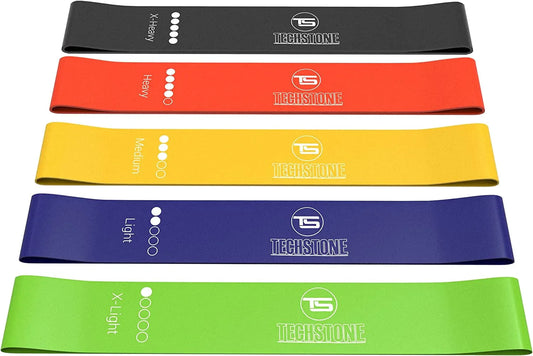 Techstone Resistance Bands Set for Men and Women, Pack of 5 Different Resistance Levels Elastic Band for Home Gym Long Exercise Workout – Great Fitness Equipment for Training, Yoga – Free Carrying Bag