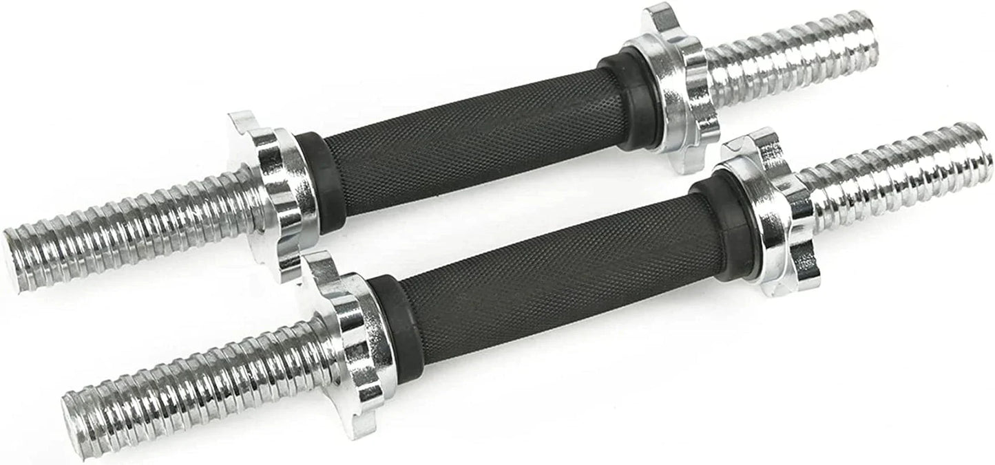 Threaded Dumbbell Rubber Handles Chrome Handles, 14-Inch Adjustable Dumbbell Bar Handles, Fits 1-Inch Diameter Standard Weight Plates, Weightlifting Accessories Sold in Pair
