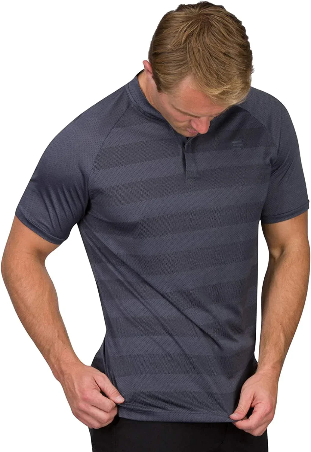 Three Sixty Six Golf Shirts for Men - Dry Fit Collarless Polo Shirts - Lightweight and Breathable, Stripe Design