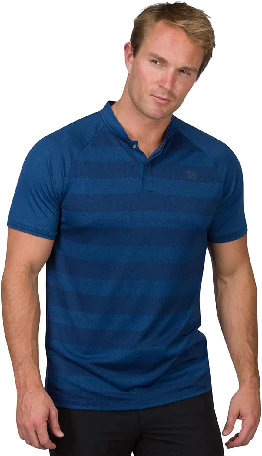Three Sixty Six Golf Shirts for Men - Dry Fit Collarless Polo Shirts - Lightweight and Breathable, Stripe Design