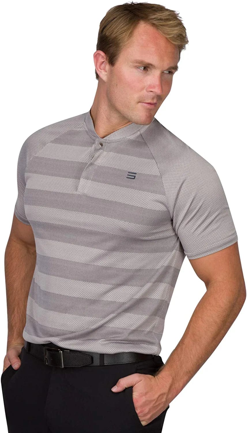 Three Sixty Six Golf Shirts for Men - Dry Fit Collarless Polo Shirts - Lightweight and Breathable, Stripe Design
