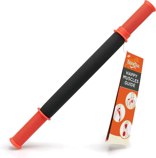 Tiger Tail 18In Massage Stick Portable Roller, Handheld, Deep Tissue Foam Roller, Body Massage and Myofascial Release Tool for Legs, Neck, Calves, Thighs, Shins & Back, the Original 18, Made in USA, Orange Black