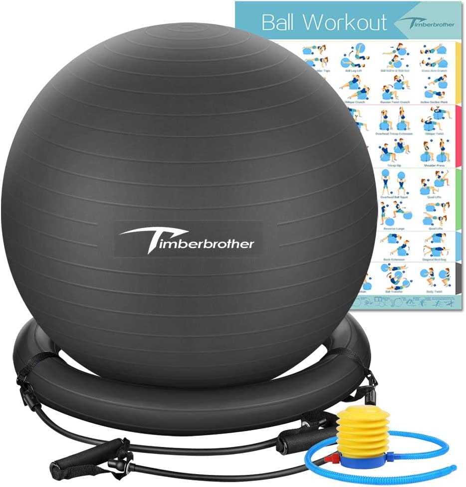 Timberbrother Exercise Ball Chair with Resistance Bands Workout Poster 16.5”X 22.4”,Stability Ball Base for Gym and Home Exercise