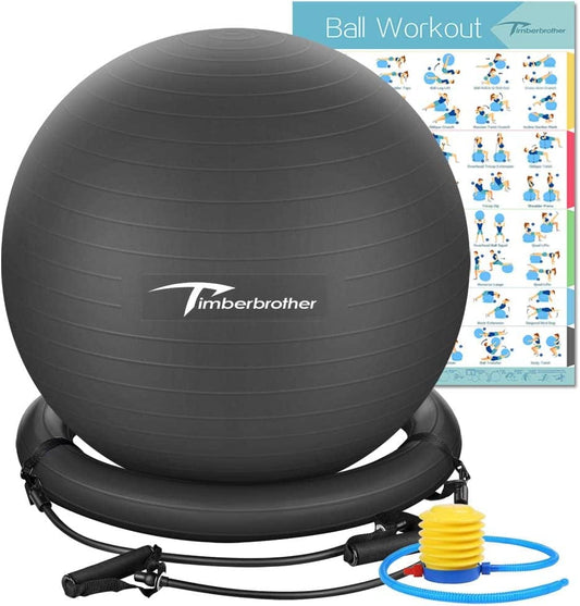 Timberbrother Exercise Ball Chair with Resistance Bands Workout Poster 16.5”X 22.4”,Stability Ball Base for Gym and Home Exercise