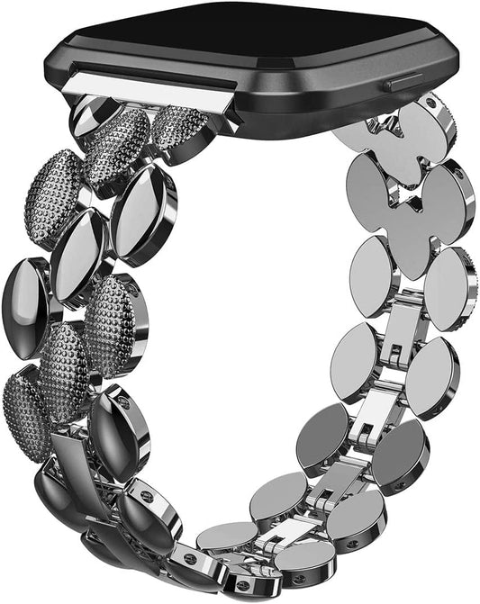 TOYOUTHS Metal Link Compatible with Fitbit Versa/Versa 2/Versa Lite Special Edition Bands Women Men Stylish Strap Bracelet Replacement Wristbands Accessories 5.5-8 Inches (Black)