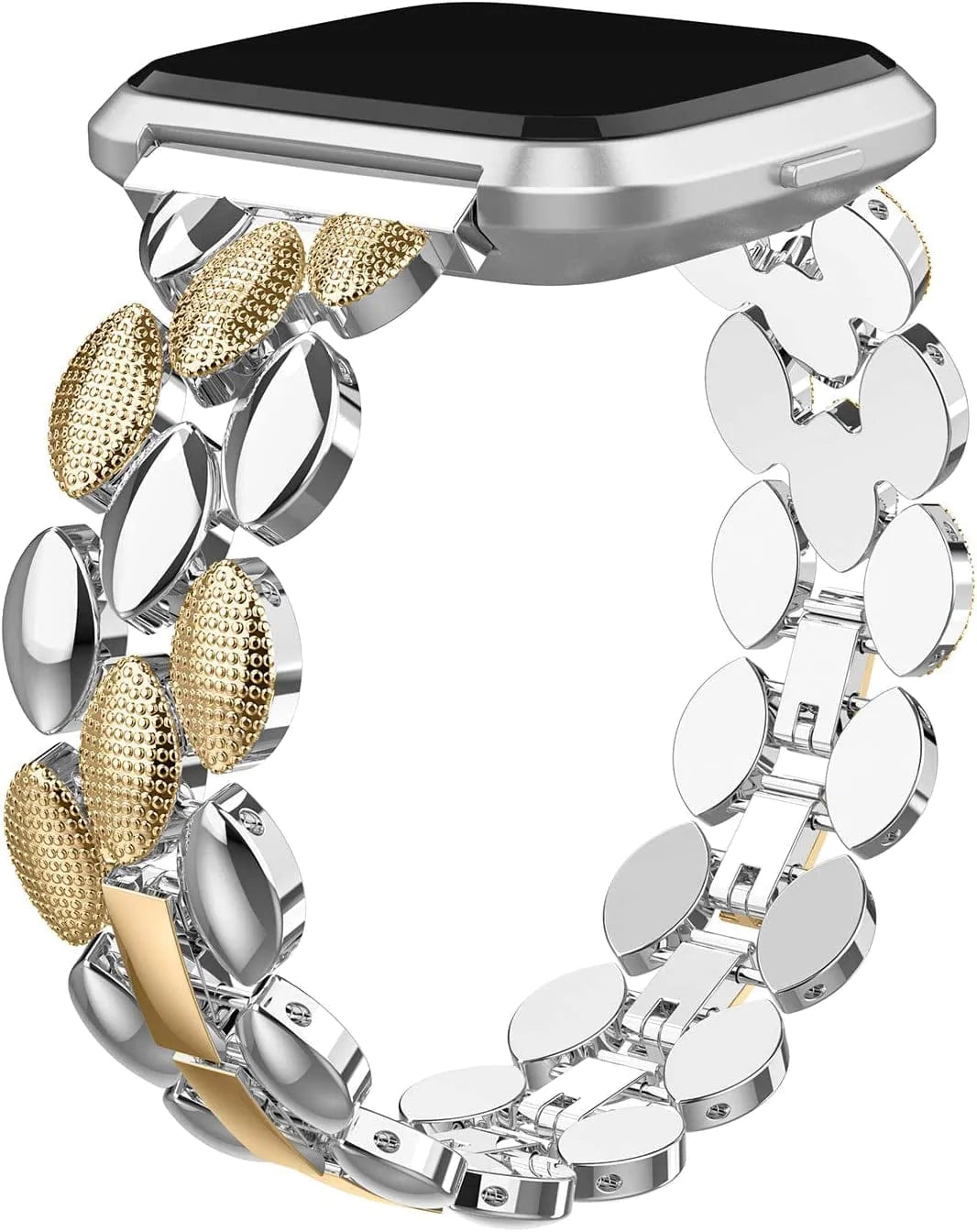 TOYOUTHS Metal Link Compatible with Fitbit Versa/Versa 2/Versa Lite Special Edition Bands Women Men Stylish Strap Bracelet Replacement Wristbands Accessories 5.5-8 Inches (Black)