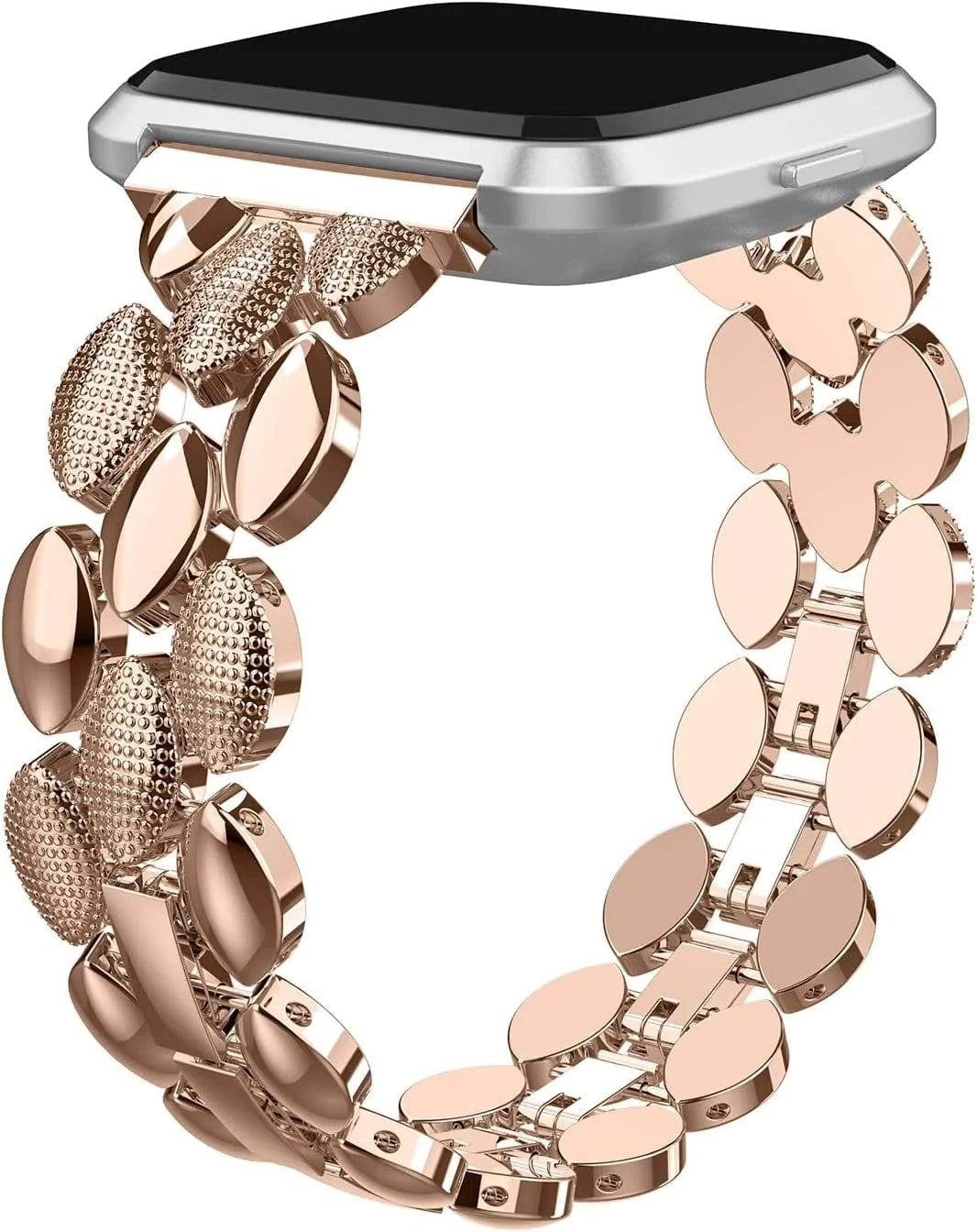 TOYOUTHS Metal Link Compatible with Fitbit Versa/Versa 2/Versa Lite Special Edition Bands Women Men Stylish Strap Bracelet Replacement Wristbands Accessories 5.5-8 Inches (Black)