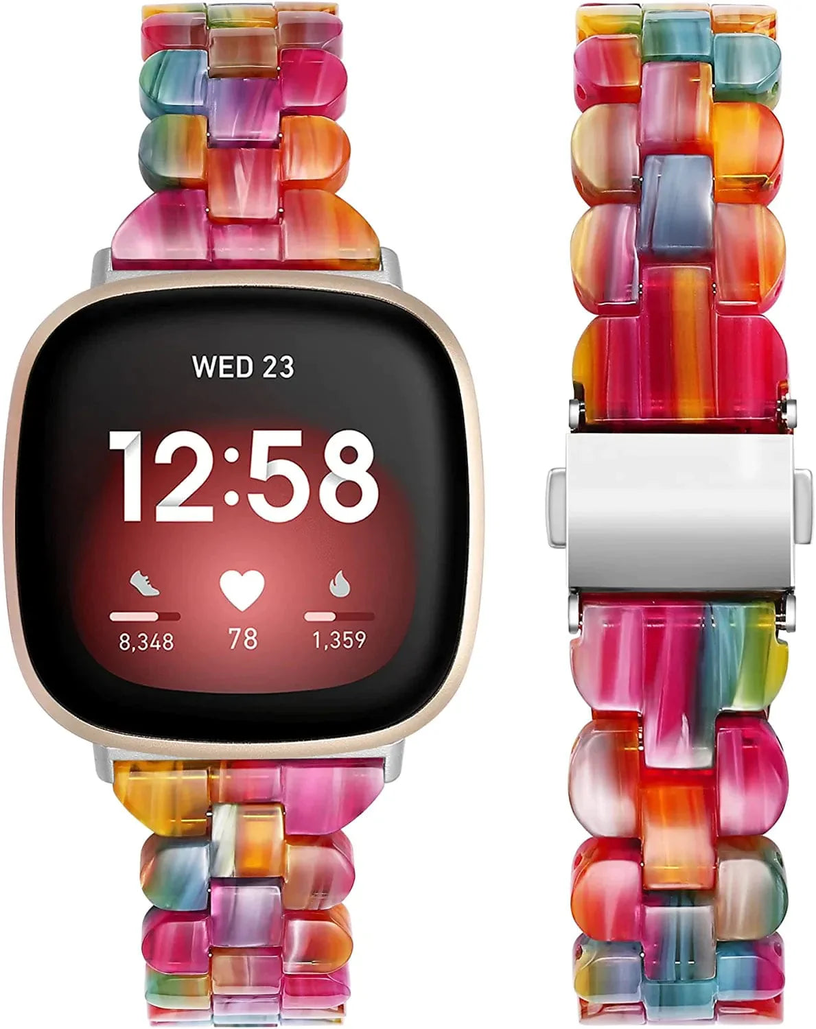 TOYOUTHS Slim Cute Resin Bands Compatible with Fitbit Sense Bands Women, Lightweight Thin Sense Watch Bands Dressy Bracelets Elegant Accessories for Fitbit Versa 3 Bands Women, Clear Light Pink