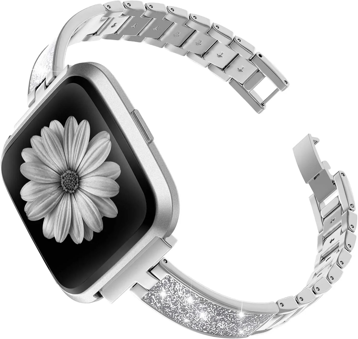 TOYOUTHS Stylish Bracelet Compatible with Fitbit Versa/Versa 2 Bands Women Slim Strap Replacement for Versa Lite Special Edition Stainless Steel Metal+Leather Accessories (Dark Rose Gold+Pink)