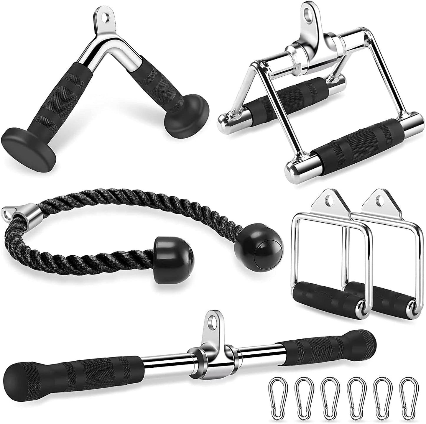 Ulalov Gym Cable Attachments, Cable Machine Attachment Double D Row Handles, Tricep Rope, V Shaped Bar, Rotating Straight Bar, Gym Handles Cable Machine Accessories Pulldown Attachment for Home Gym