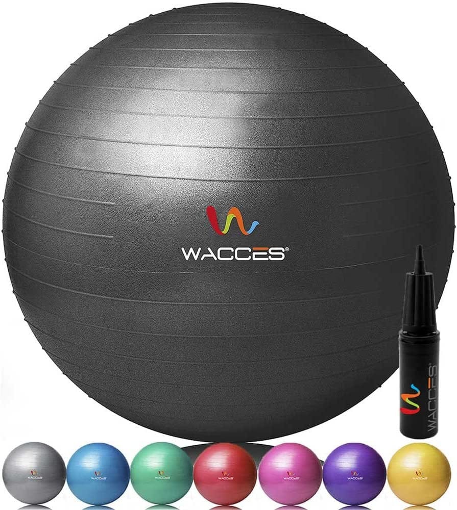 Wacces Professional Exercise, Stability and Yoga Ball for Fitness, Balance & Gym Workouts- anti Burst - Quick Pump Included (Black, 55 Cm)