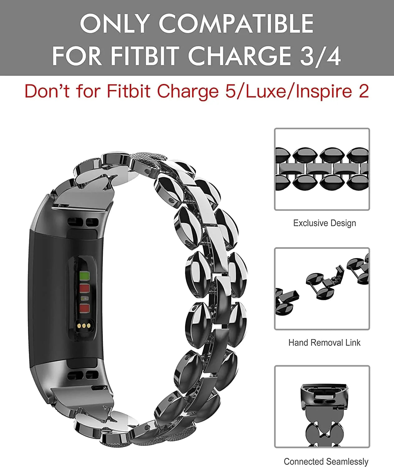 Wearlizer Compatible with Fitbit Charge 3 / Fitbit Charge 4 Bands for Women Metal Replacement Fit Bit Charge 3/4 Hr Band Accessories Strap Bracelet Bangle