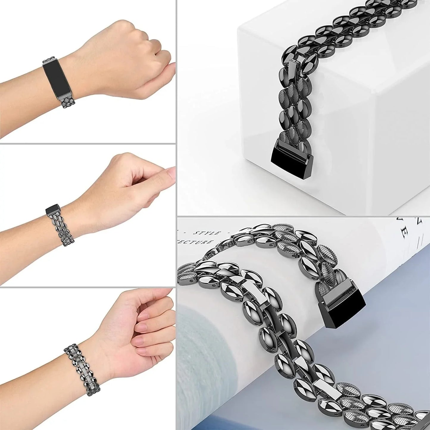 Wearlizer Compatible with Fitbit Charge 3 / Fitbit Charge 4 Bands for Women Metal Replacement Fit Bit Charge 3/4 Hr Band Accessories Strap Bracelet Bangle