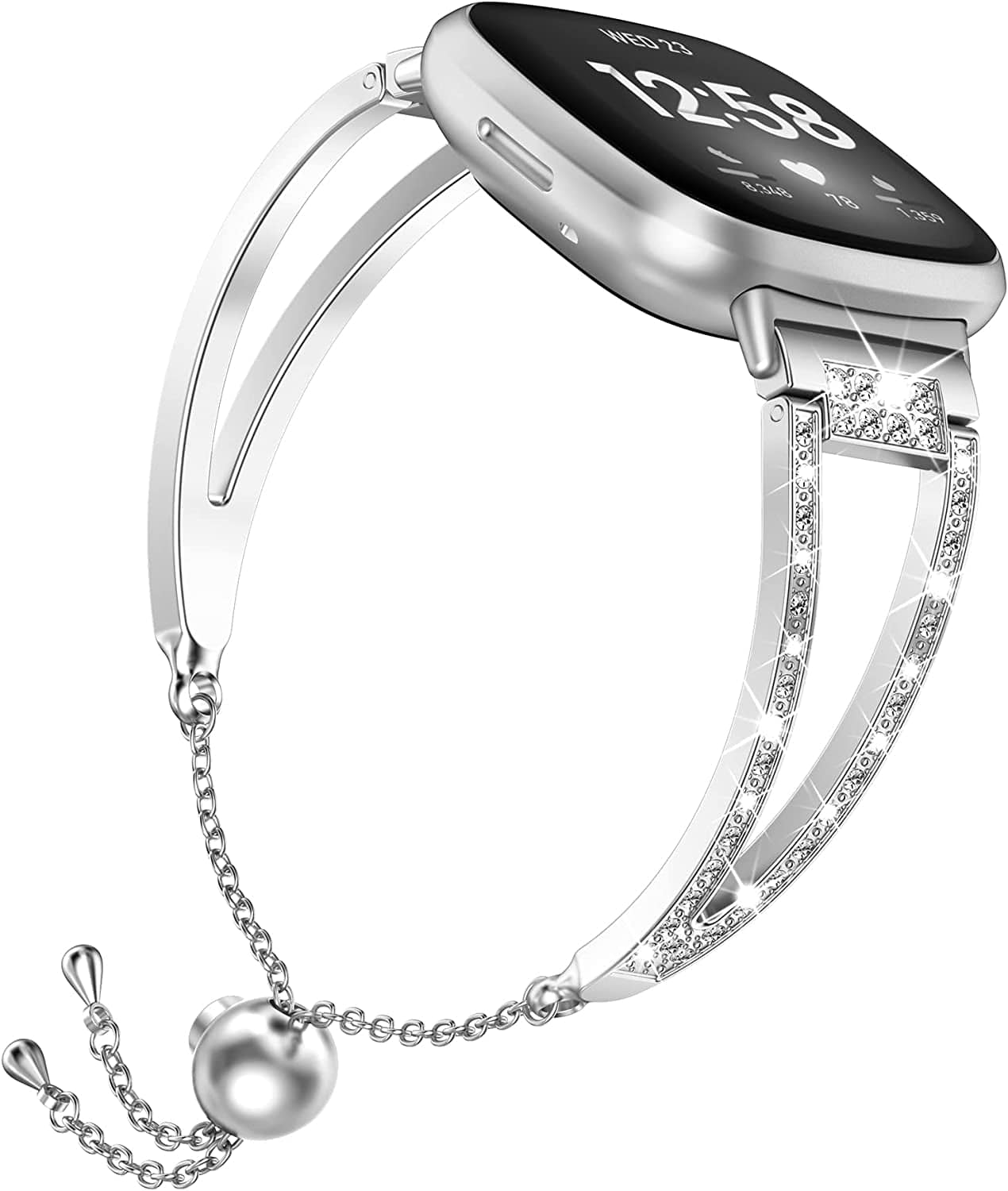 Wearlizer Compatible with Fitbit Versa 3/Fitbit Sense Bands for Women, Dressy Metal Wristbands Strap Accessories Bling Rhinestone Bracelet Watch Band for Versa 3/Sense, Soft Gold