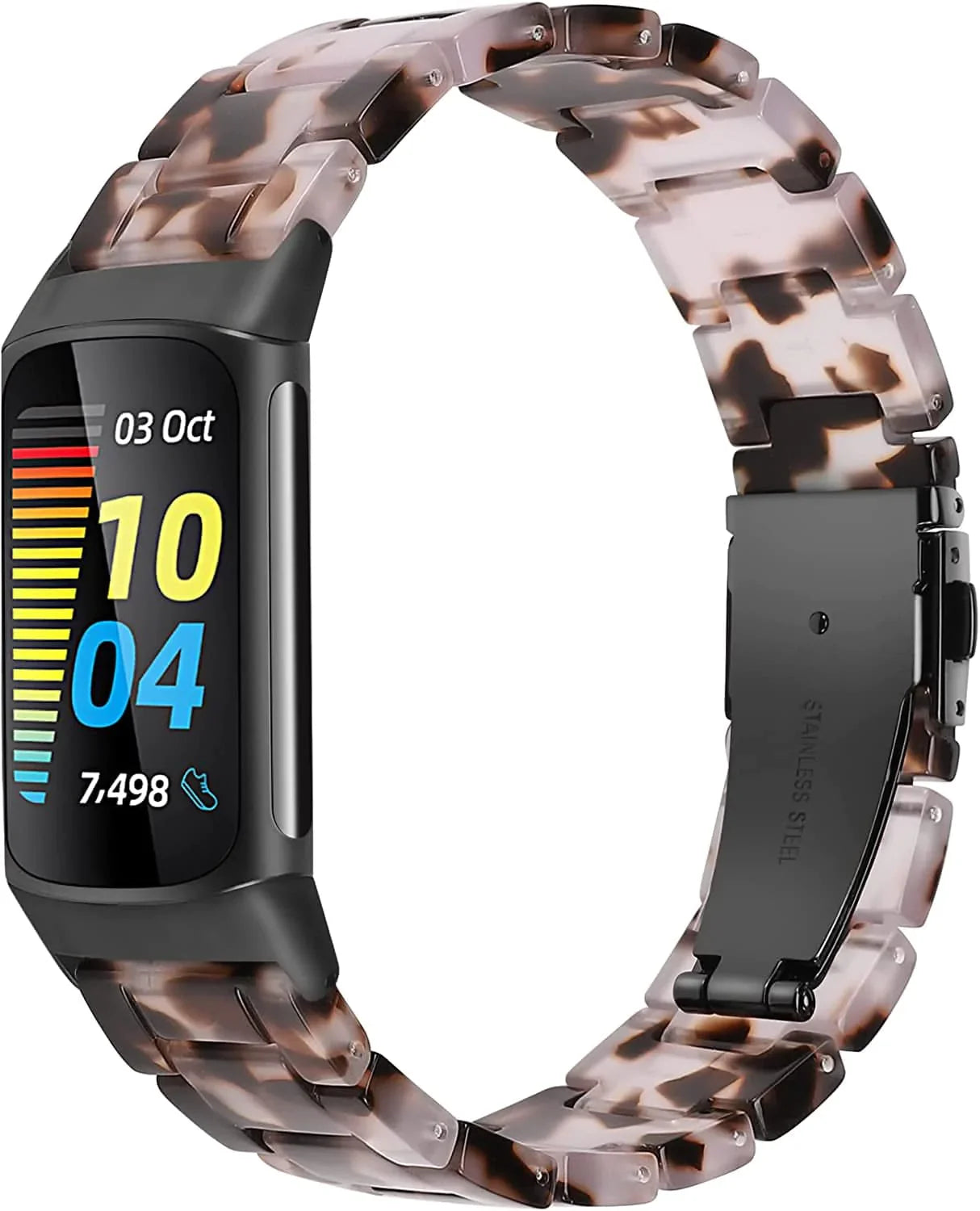 Wearlizer Resin Band Compatible with Fitbit Charge 5 Bands for Women Men, Cute Fashion Lightweight Bracelet Wristband Strap Accessories with Metal Buckle for Charge 5 Smartwatch, Tortoise