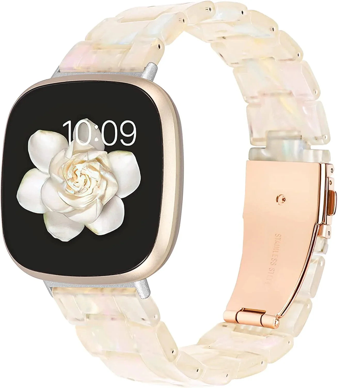 Wearlizer Resin Band Compatible with Fitbit Sense Bands/Versa 3 Bands for Women Men, Cute Fashion Lightweight Bracelet Wristband Strap Accessories with Buckle for Fitbit Sense/Versa 3,White Flower