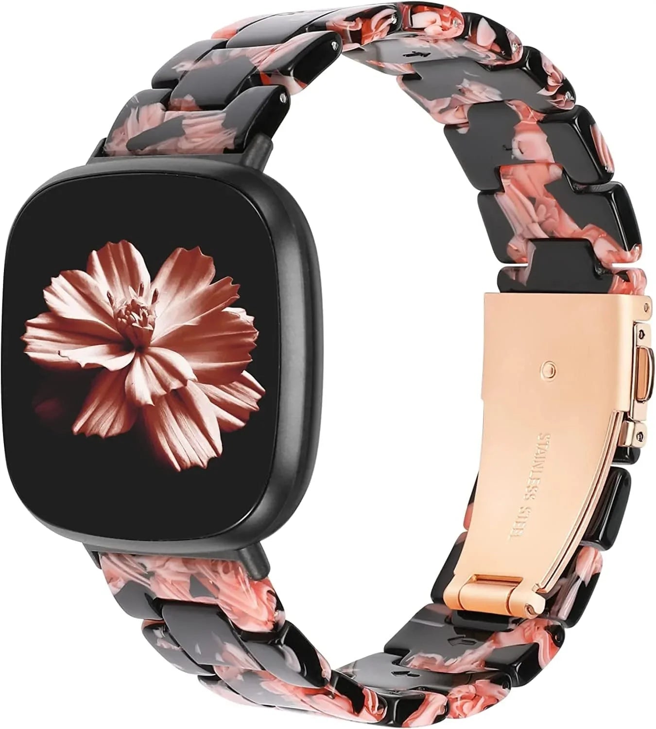 Wearlizer Resin Band Compatible with Fitbit Sense Bands/Versa 3 Bands for Women Men, Cute Fashion Lightweight Bracelet Wristband Strap Accessories with Buckle for Fitbit Sense/Versa 3,White Flower