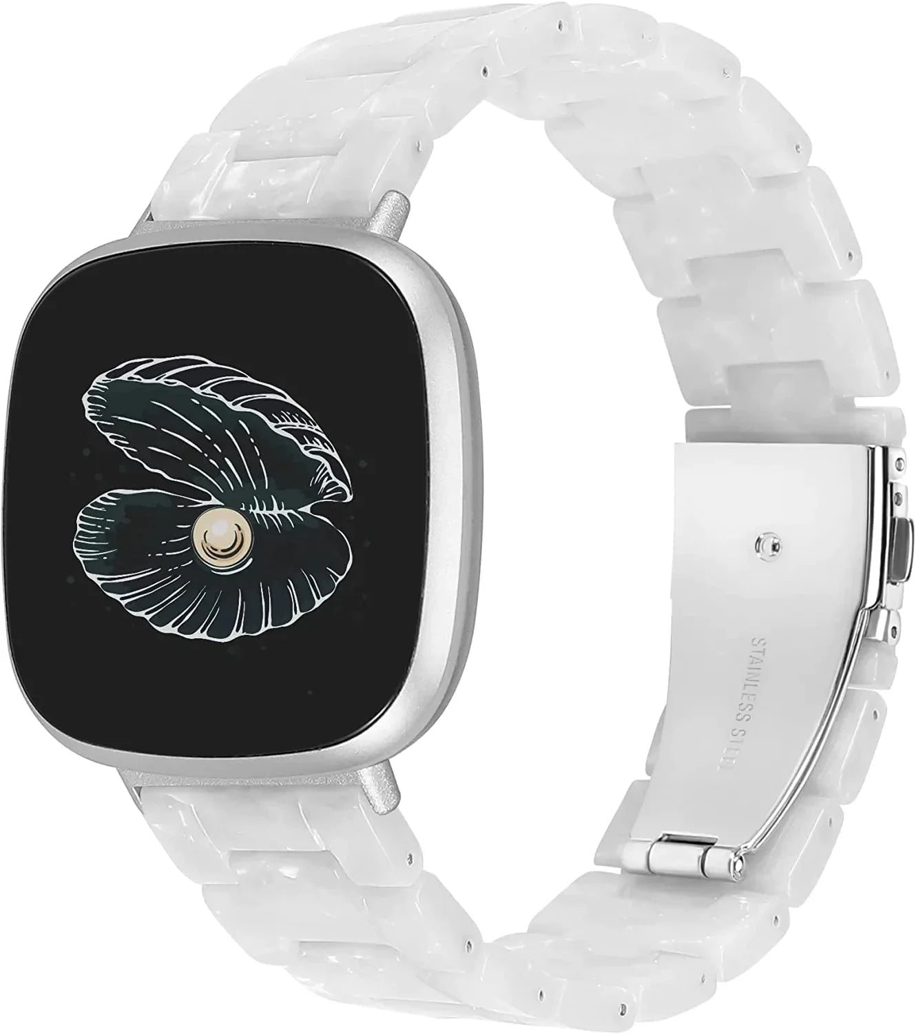 Wearlizer Resin Band Compatible with Fitbit Sense Bands/Versa 3 Bands for Women Men, Cute Fashion Lightweight Bracelet Wristband Strap Accessories with Buckle for Fitbit Sense/Versa 3,White Flower