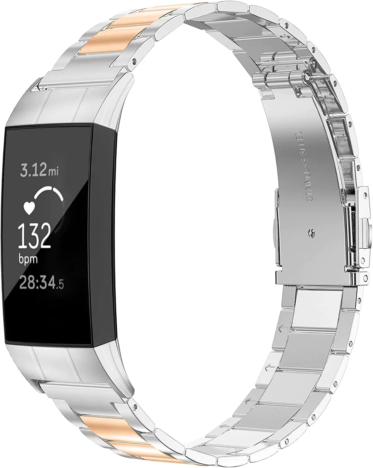 Wearlizer Stainless Steel Band Compatible for Fitbit Charge 3/Fitbit Charge 4/Charge 3 SE Bandswomen Men,Ultra-Thin Lightweight Replacement Strap Wristbands Accessories for Fitbit Charge 3 (Rosegold)