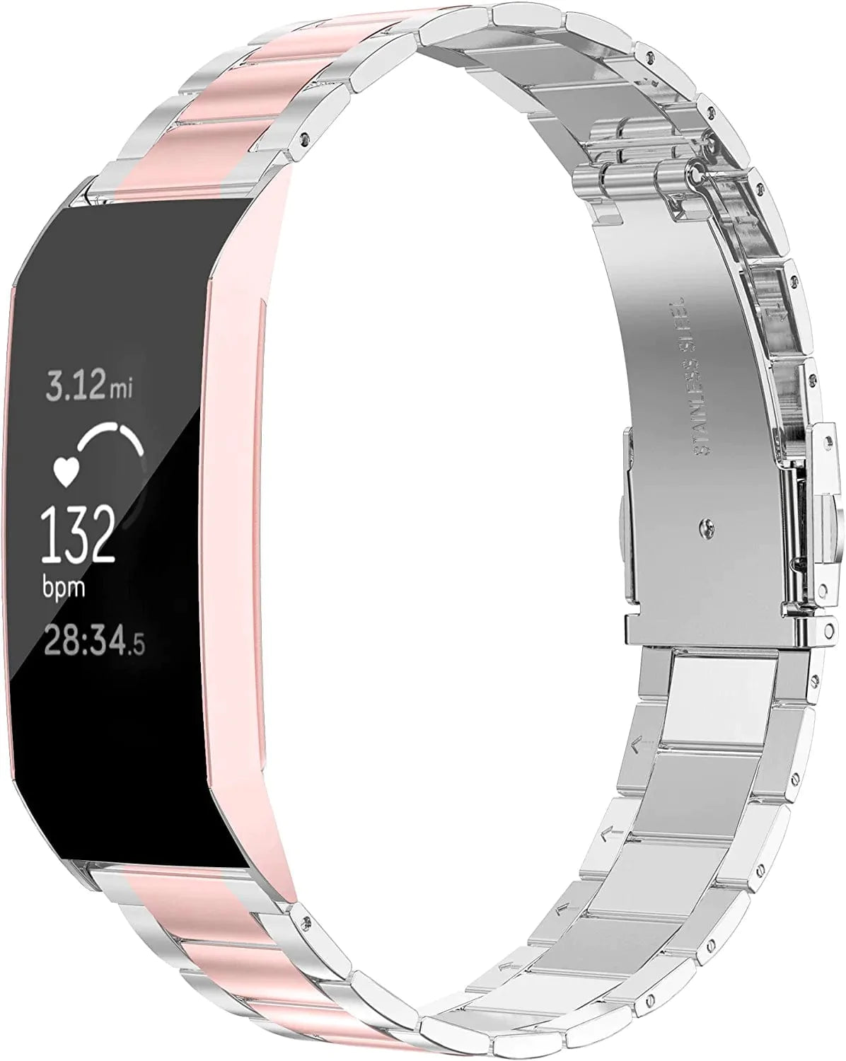 Wearlizer Stainless Steel Band Compatible for Fitbit Charge 3/Fitbit Charge 4/Charge 3 SE Bandswomen Men,Ultra-Thin Lightweight Replacement Strap Wristbands Accessories for Fitbit Charge 3 (Rosegold)