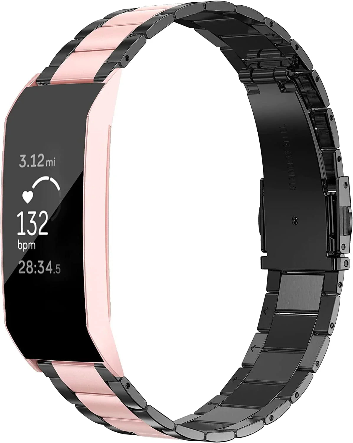 Wearlizer Stainless Steel Band Compatible for Fitbit Charge 3/Fitbit Charge 4/Charge 3 SE Bandswomen Men,Ultra-Thin Lightweight Replacement Strap Wristbands Accessories for Fitbit Charge 3 (Rosegold)