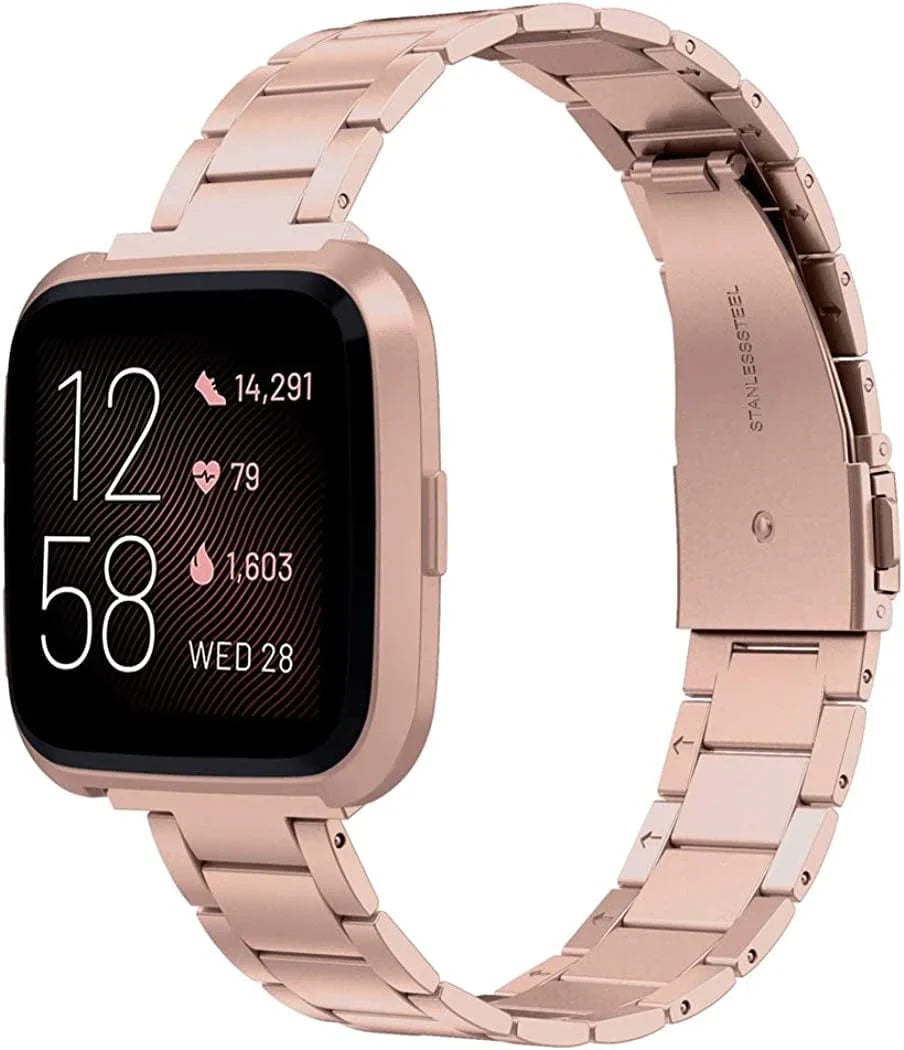 Wearlizer Stainless Steel Compatible for Fitbit Versa/Versa 2 /Versa Lite/Versa SE Bands Women Men,Ultra-Thin Lightweight Replacement Compatible for Fitbit Versa