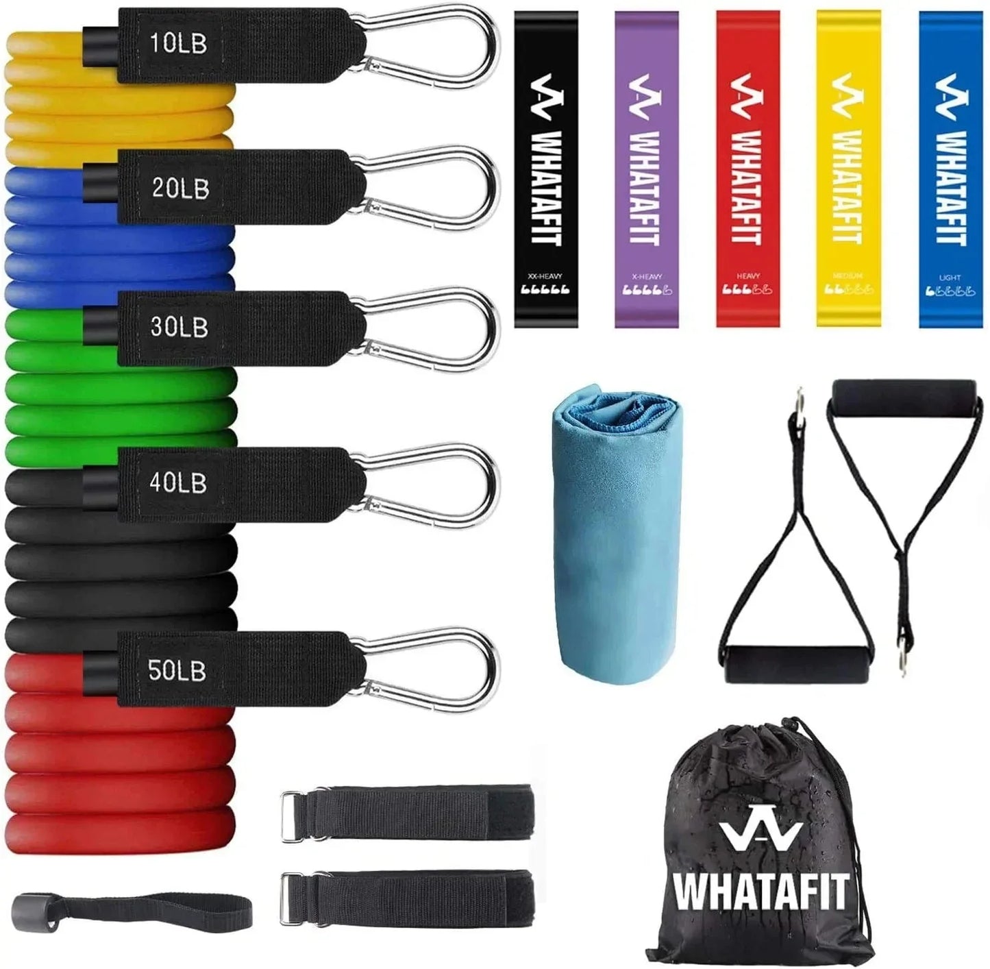 Whatafit Resistance Bands Set, Exercise Bands with Door Anchor, Handles, Carry Bag, Legs Ankle Straps for Resistance Training, Physical Therapy, Home Workouts