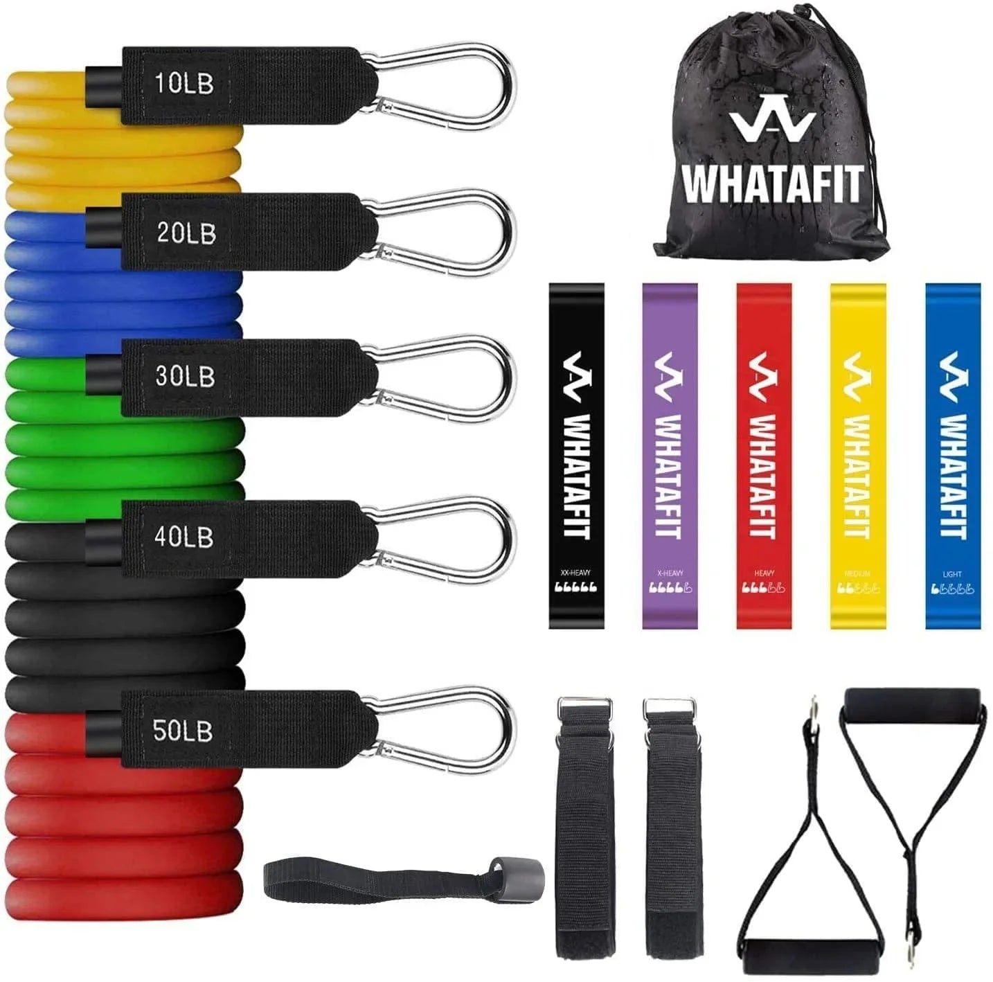 Whatafit Resistance Bands Set, Exercise Bands with Door Anchor, Handles, Carry Bag, Legs Ankle Straps for Resistance Training, Physical Therapy, Home Workouts
