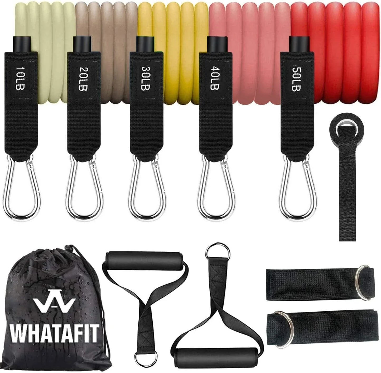 Whatafit Resistance Bands Set, Exercise Bands with Door Anchor, Handles, Carry Bag, Legs Ankle Straps for Resistance Training, Physical Therapy, Home Workouts