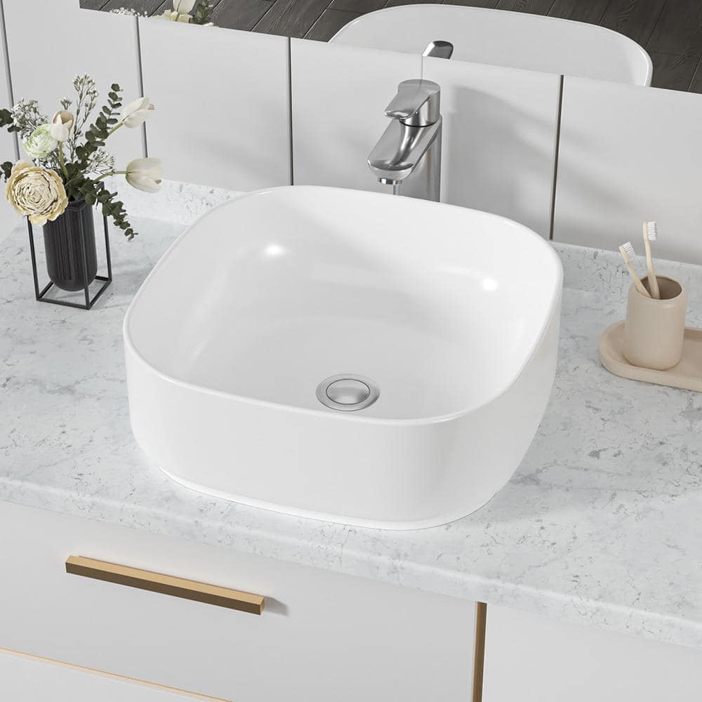 Glacier Bay 16 in. Ceramic Square Vessel Bathroom Sink in White - $40