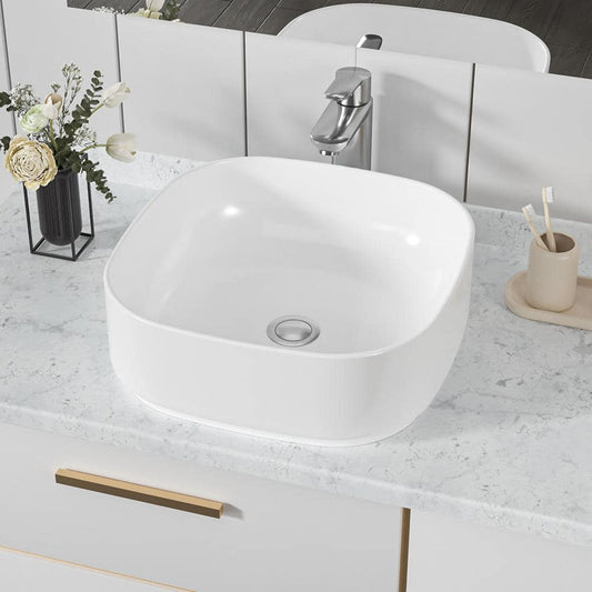 Glacier Bay 16 in. Ceramic Square Vessel Bathroom Sink in White - $40
