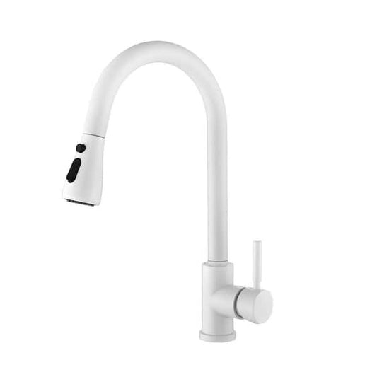 Kitchen Faucet Single Handle Touch Pull Out Sprayer 3 Spray Settings Matte White