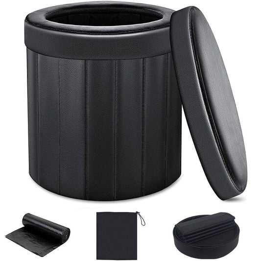 Wisewater Portable Camping Toilet with Lid, Travel Car Toilet with Toilet Bags, Outdoor Living Emergency, Foldable, Black, 11.4 Width, 10.8 Height, 1.6 L