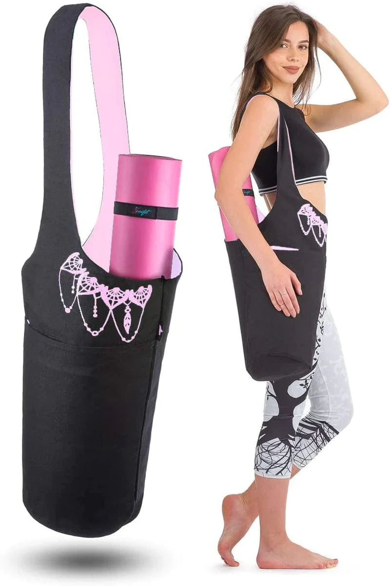 Zenifit Yoga Mat Bag - Long Tote with Pockets - Holds More Yoga Accessories. Cute Yoga Mat Holder with Bonus Yoga Mat Strap Elastics. Stylish and Practical Yoga Mat Bags and Carriers for Women