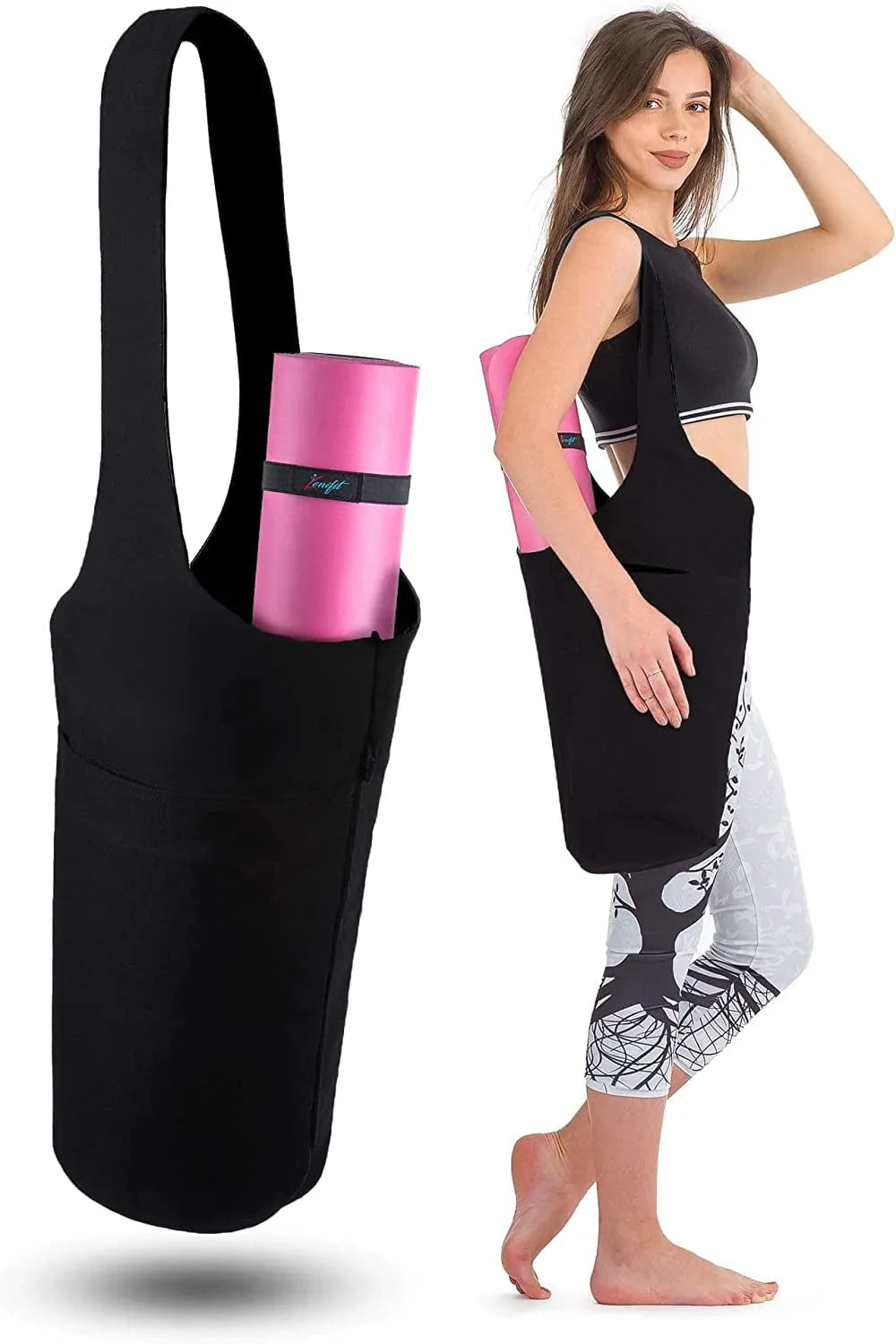 Zenifit Yoga Mat Bag - Long Tote with Pockets - Holds More Yoga Accessories. Cute Yoga Mat Holder with Bonus Yoga Mat Strap Elastics. Stylish and Practical Yoga Mat Bags and Carriers for Women